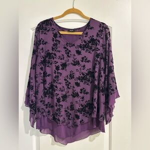 Lotusmile Purple and Black Floral Blouse